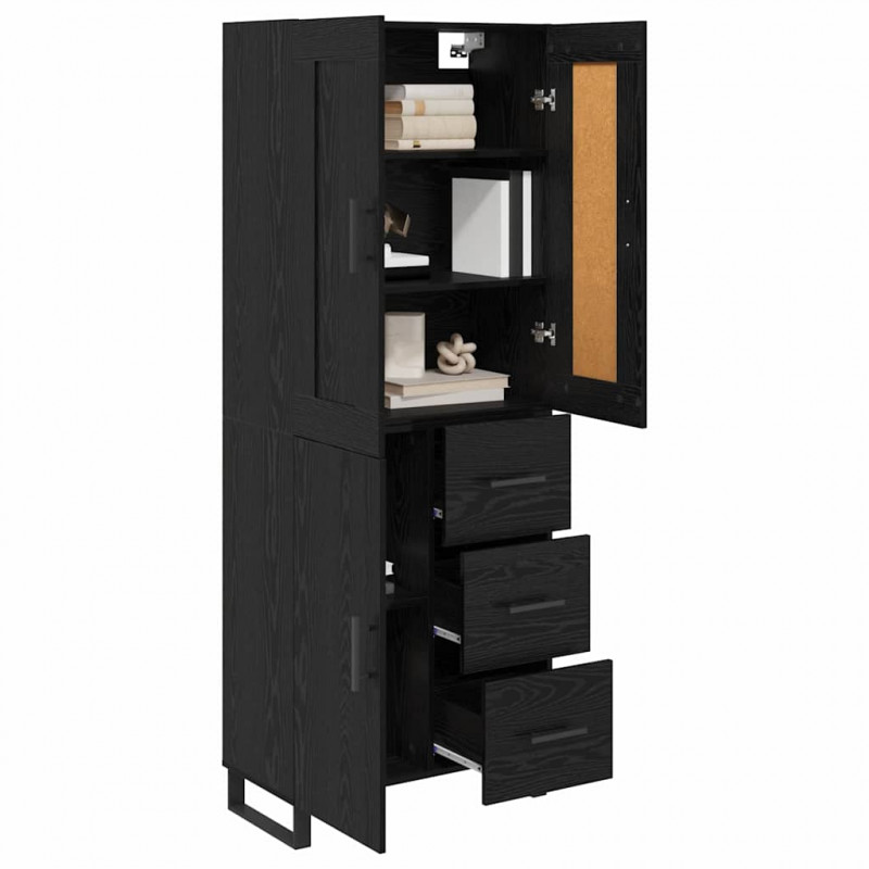 Highboard Czarny Dąb 69,5 x 34 x 180 cm Materiał drewnopochodny