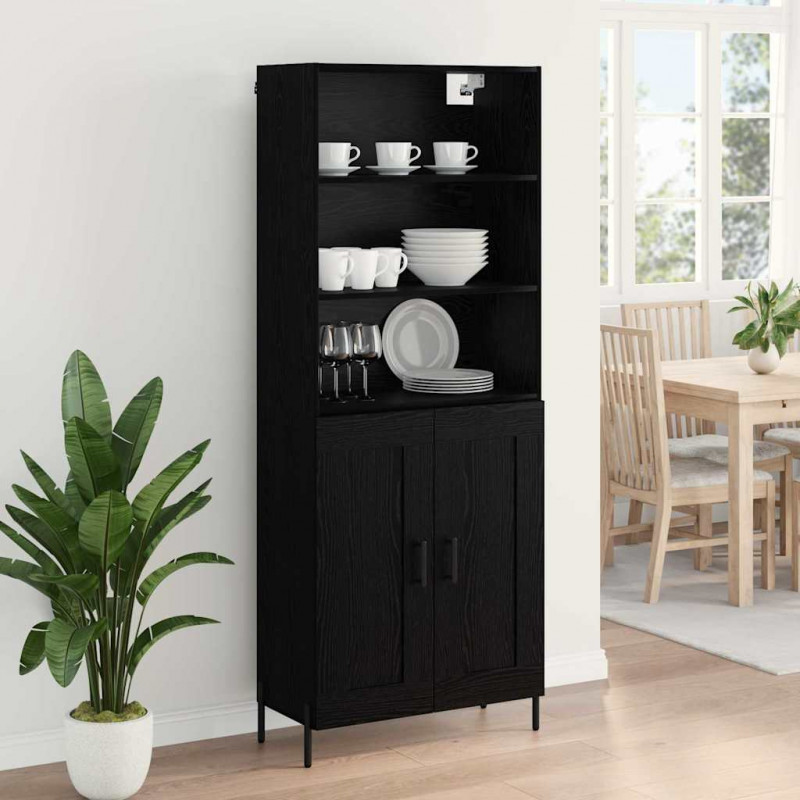 Highboard Czarny dąb 69,5 x 34 x 180 cm Materiał drewnopochodny