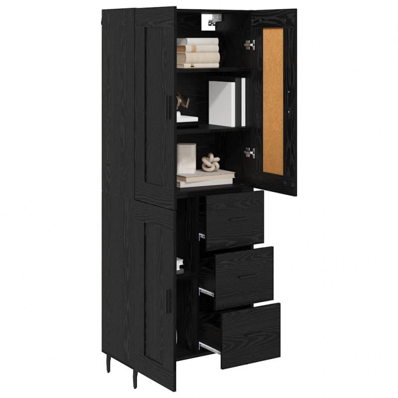 Highboard z szufladą 2 pcs Czarny Dąb Materiał drewnopochodny