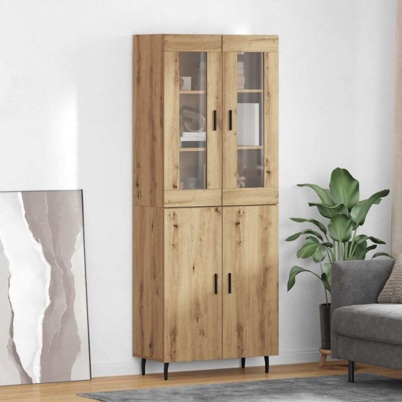 Highboard 2 pcs Dąb rzemieślniczy Drewno inżynieryjne i szkło
