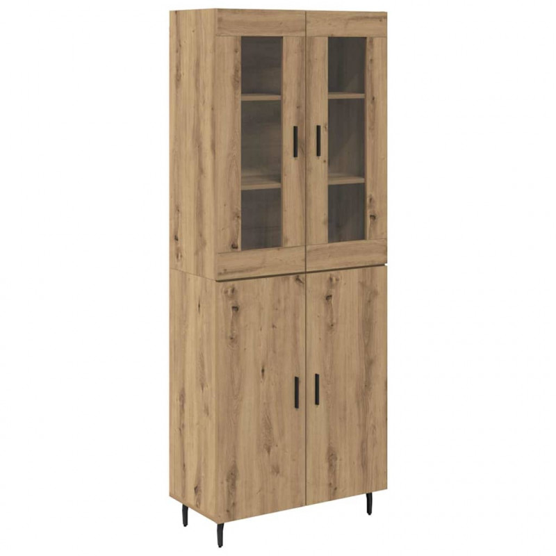 Highboard 2 pcs Dąb rzemieślniczy Drewno inżynieryjne i szkło