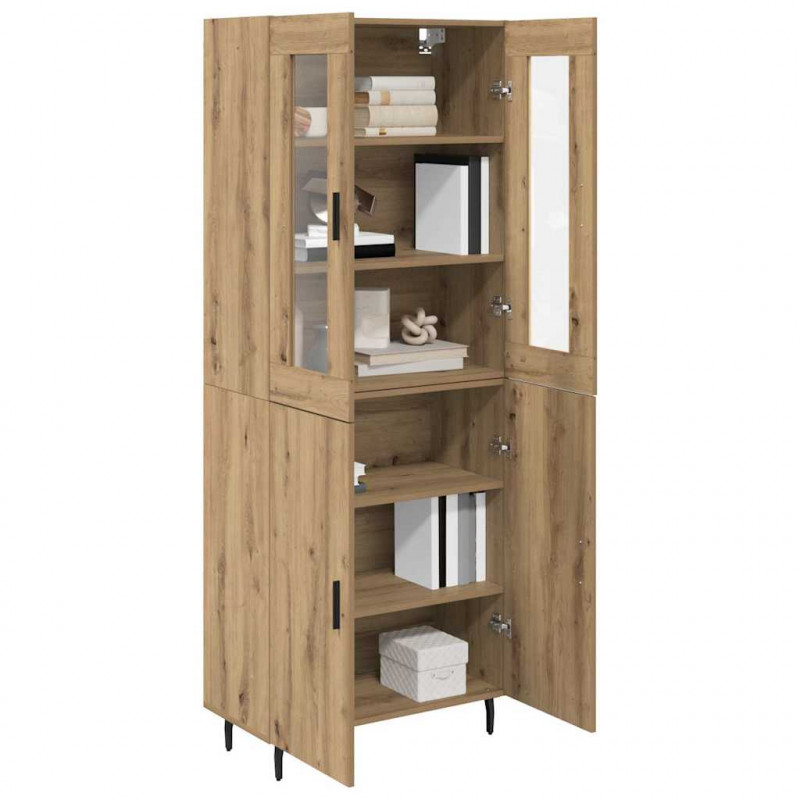Highboard 2 pcs Dąb rzemieślniczy Drewno inżynieryjne i szkło