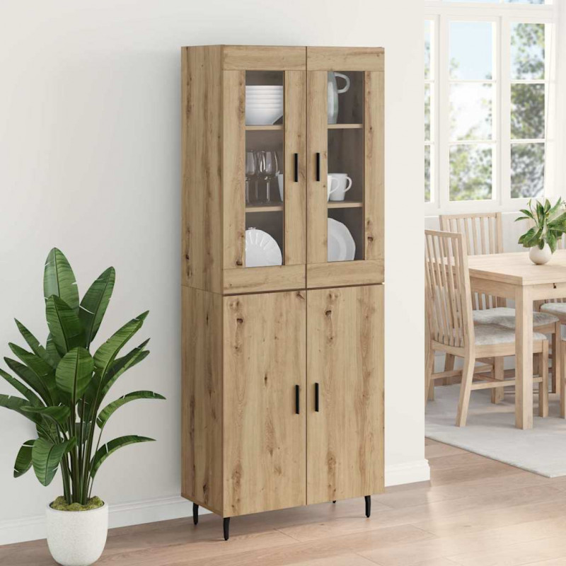 Highboard 2 pcs Dąb rzemieślniczy Drewno inżynieryjne i szkło