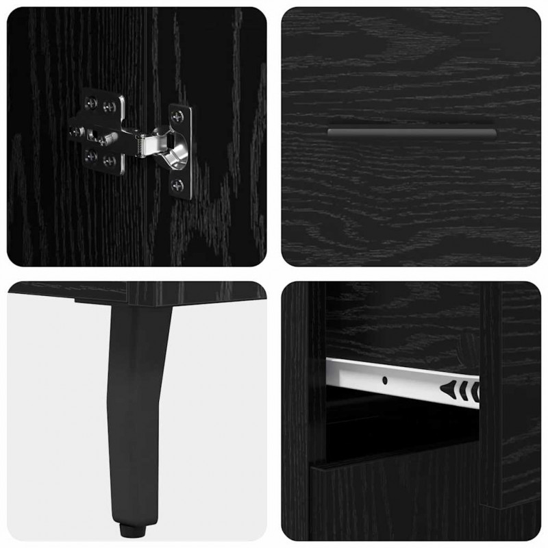 Highboard z szufladą 2 pcs Czarny Dąb Materiał drewnopochodny