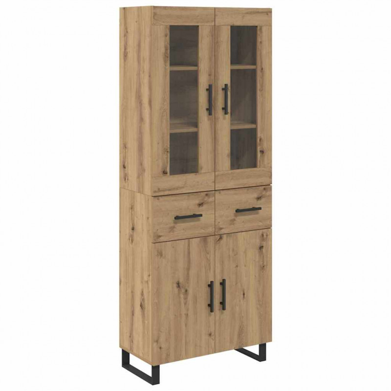 Highboard 2 pcs Dąb rzemieślniczy Drewno inżynieryjne i szkło
