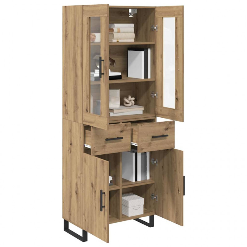 Highboard 2 pcs Dąb rzemieślniczy Drewno inżynieryjne i szkło
