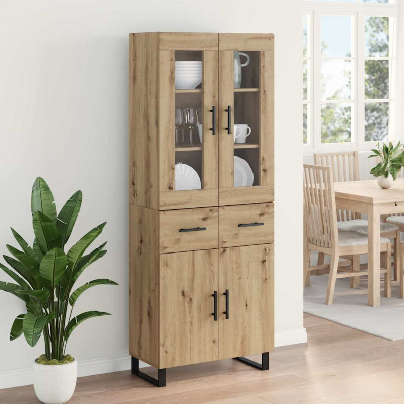 Highboard 2 pcs Dąb rzemieślniczy Drewno inżynieryjne i szkło