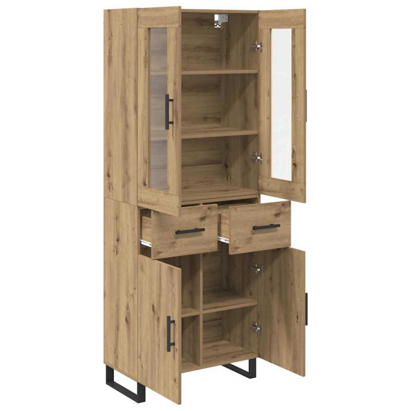 Highboard 2 pcs Dąb rzemieślniczy Drewno inżynieryjne i szkło