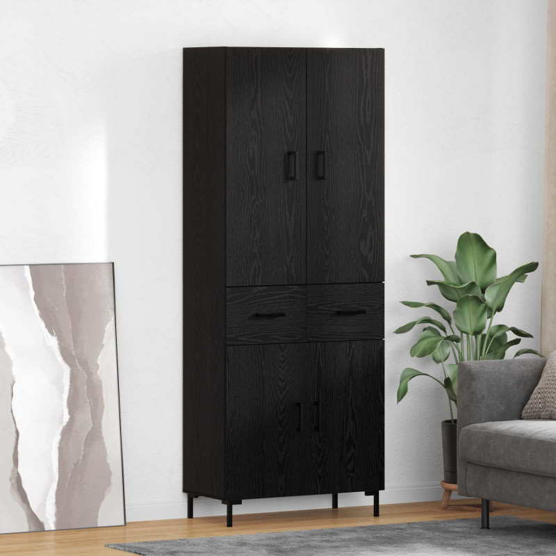 Highboard Czarny Dąb 69,5 x 34 x 180 cm Materiał drewnopochodny