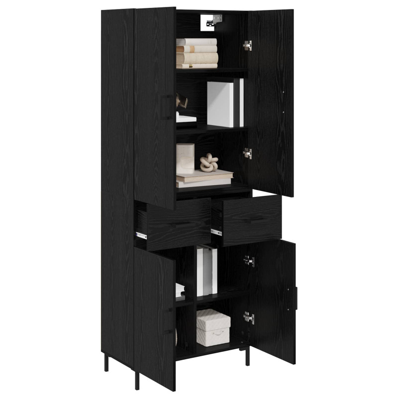 Highboard Czarny Dąb 69,5 x 34 x 180 cm Materiał drewnopochodny