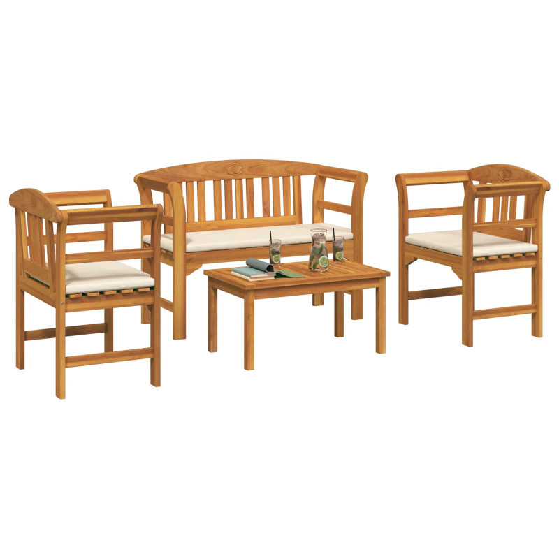 Zestaw lounge Róża ogrodowa z poduszką 4 pcs Lite Drewno Akacji
