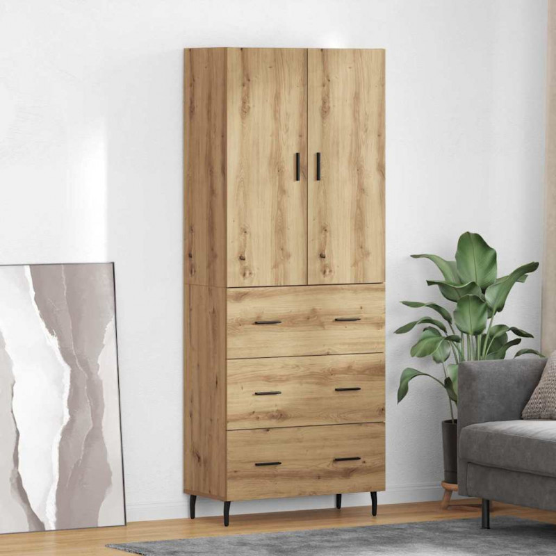 Highboard 2 pcs Dąb rzemieślniczy Drewno inżynieryjne i szkło