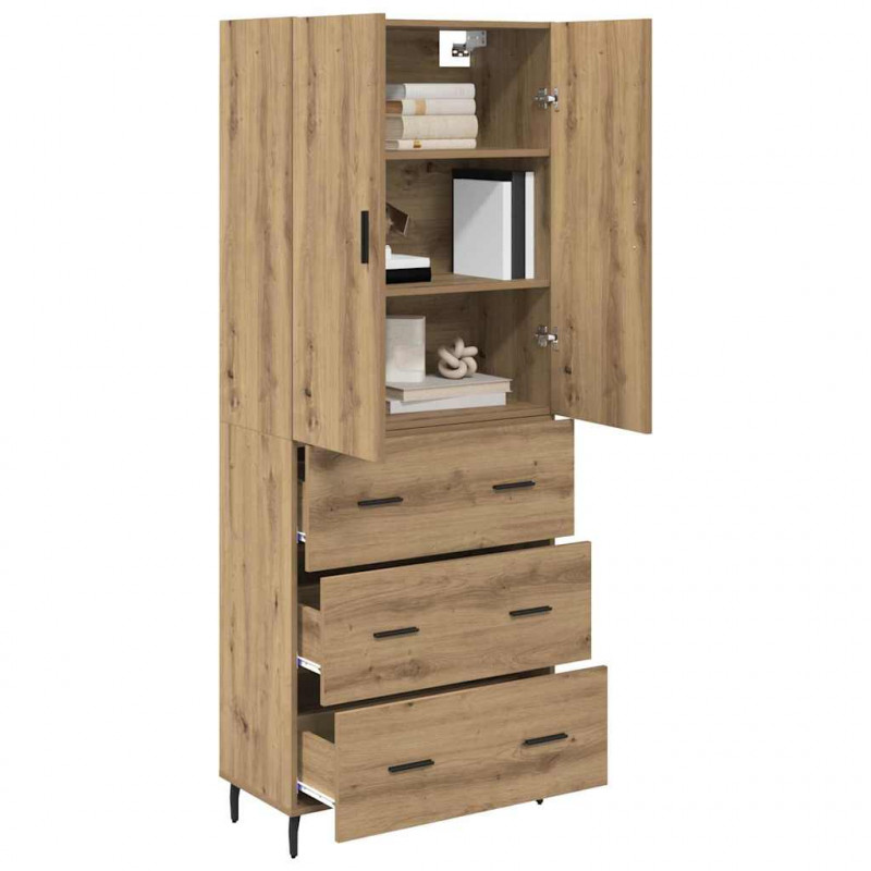 Highboard 2 pcs Dąb rzemieślniczy Drewno inżynieryjne i szkło