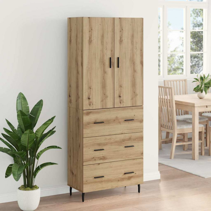 Highboard 2 pcs Dąb rzemieślniczy Drewno inżynieryjne i szkło