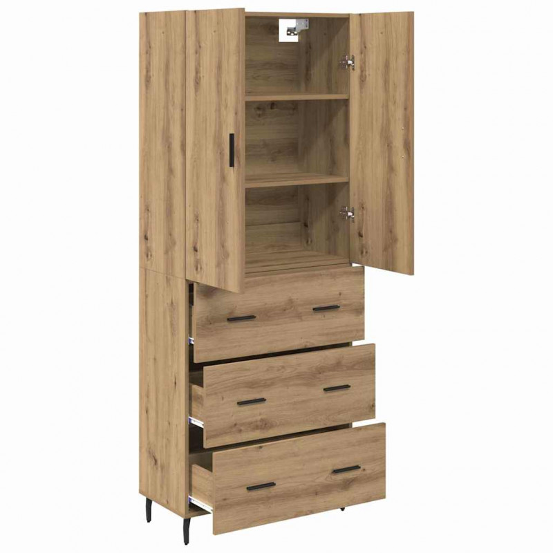 Highboard 2 pcs Dąb rzemieślniczy Drewno inżynieryjne i szkło