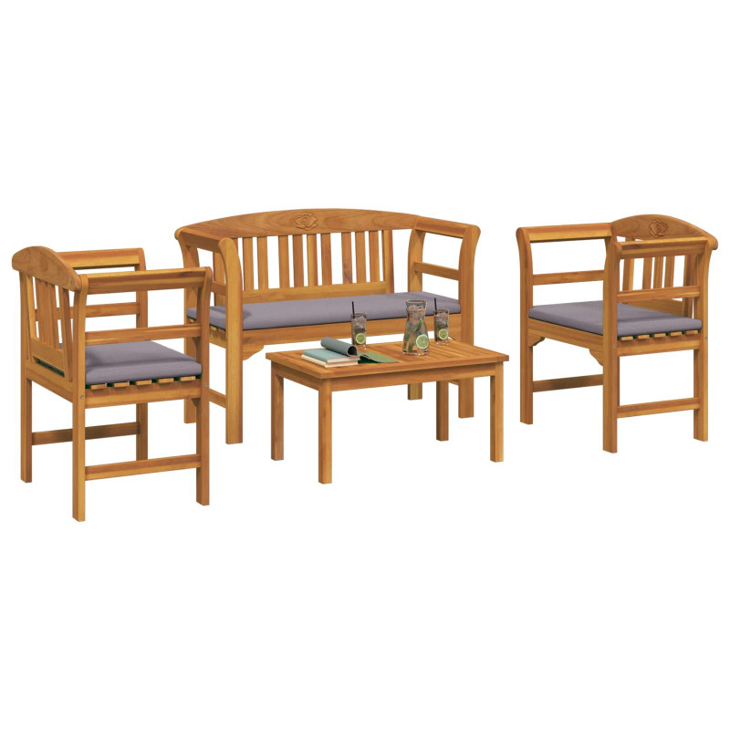 Zestaw lounge Róża ogrodowa z poduszką 4 pcs Lite Drewno Akacji
