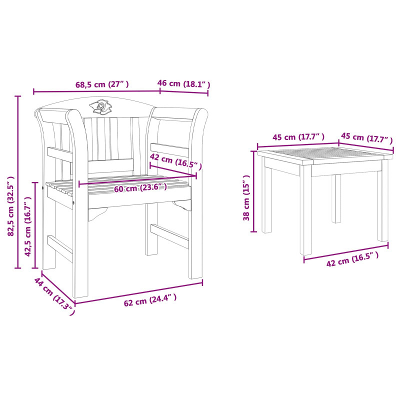 Zestaw lounge Róża ogrodowa 3 pcs Lite Drewno Akacji