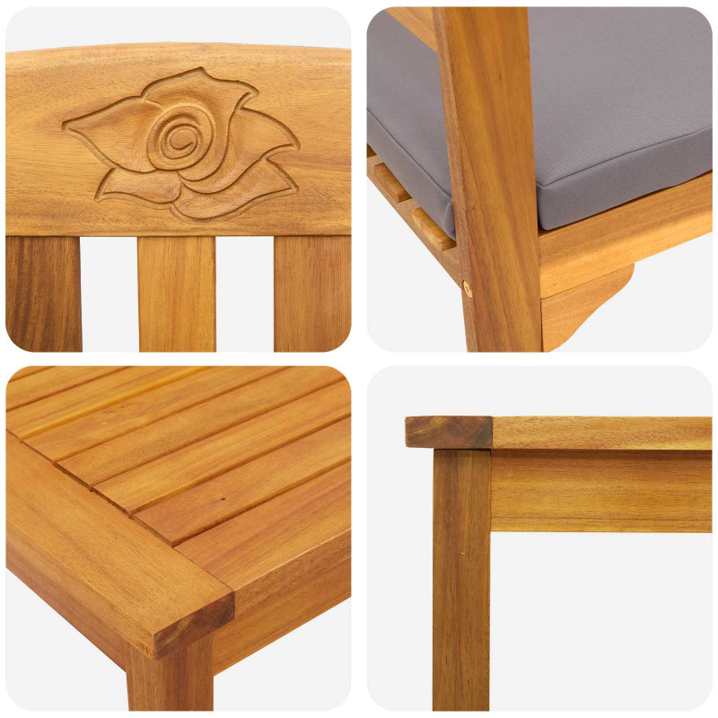 Zestaw lounge Róża ogrodowa z poduszką 3 pcs Lite Drewno Akacji