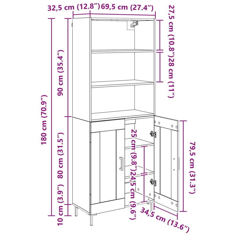 Highboard Dąb rzemieślniczy 69,5 x 34 x 180 cm