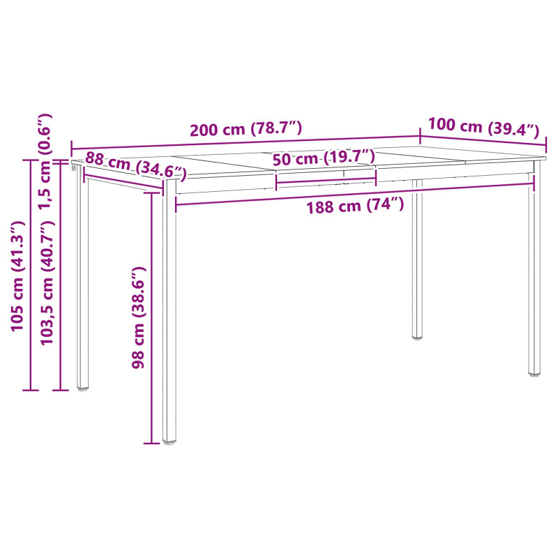 Stół barowy Naturalny 200 x 100 x 105 cm Lite drewno sosnowe