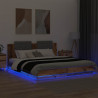 Rama łóżka z wezgłowiem Ze LED Lights Stare drewno 200 x 200 cm