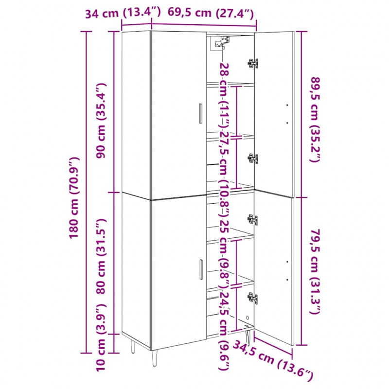 Highboard 2 pcs Dąb rzemieślniczy Drewno inżynieryjne i szkło