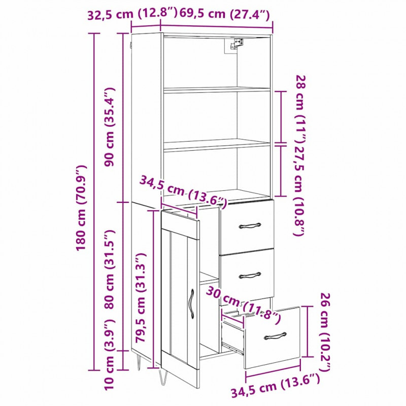 Highboard 2 pcs Dąb rzemieślniczy Materiał drewnopochodny