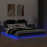 Rama łóżka z wezgłowiem Ze LED Lights Czarny Dąb 200 x 200 cm