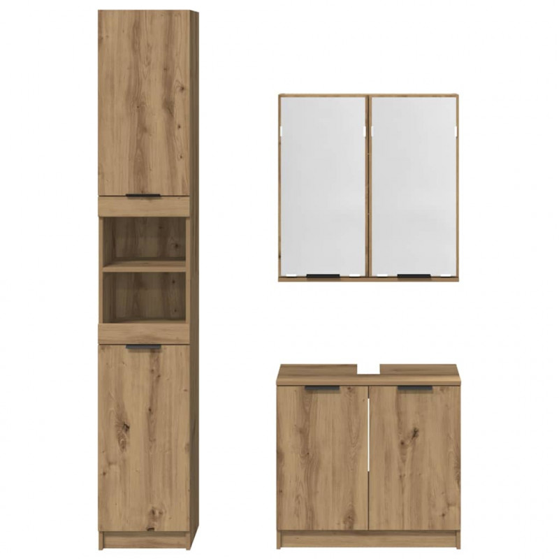 Zestaw Szafek Łazienkowych z półką 3 pcs Dąb rzemieślniczy