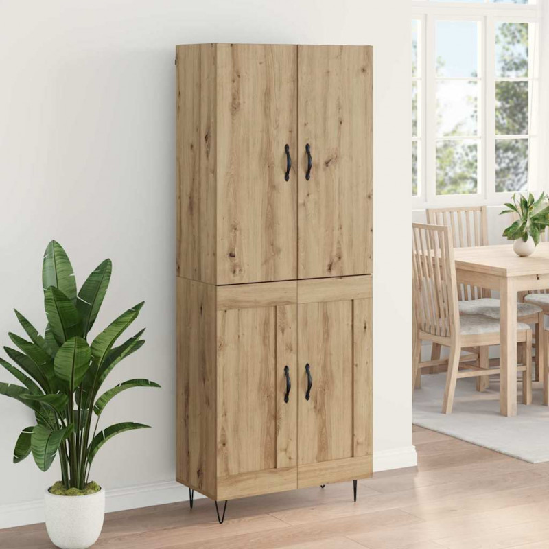 Highboard 2 pcs Dąb rzemieślniczy Drewno inżynieryjne i szkło