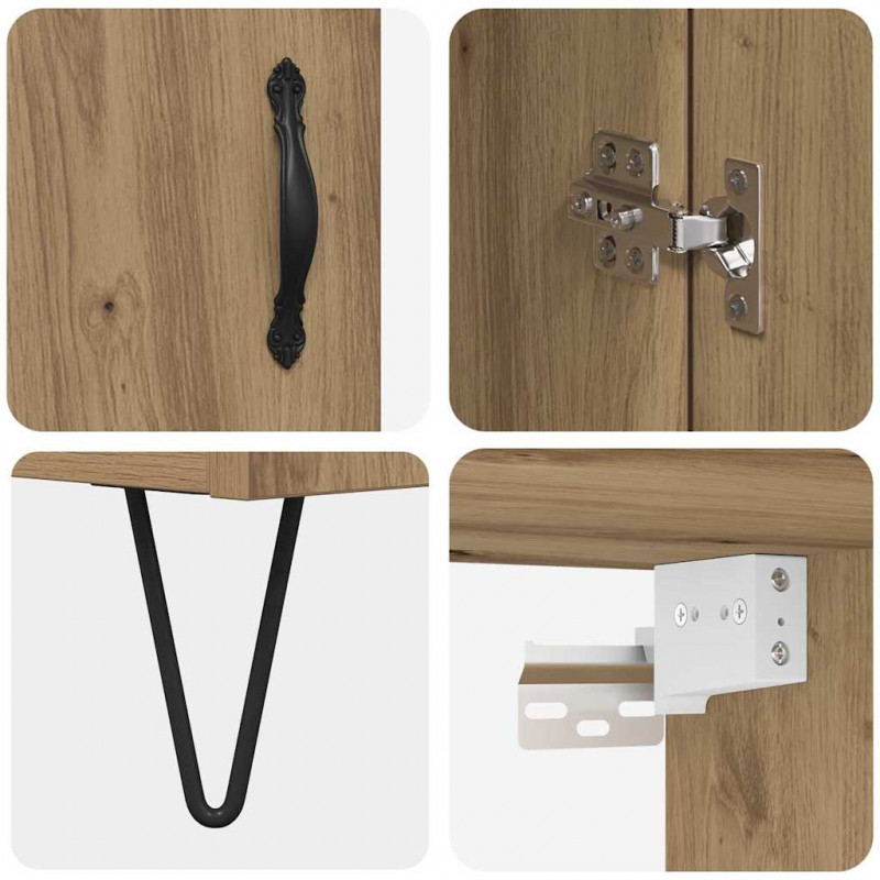 Highboard 2 pcs Dąb rzemieślniczy Drewno inżynieryjne i szkło