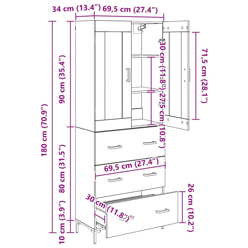 Highboard 2 pcs Dąb rzemieślniczy Materiał drewnopochodny