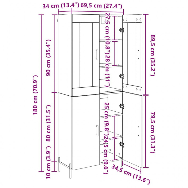 Highboard 2 pcs Dąb rzemieślniczy Materiał drewnopochodny