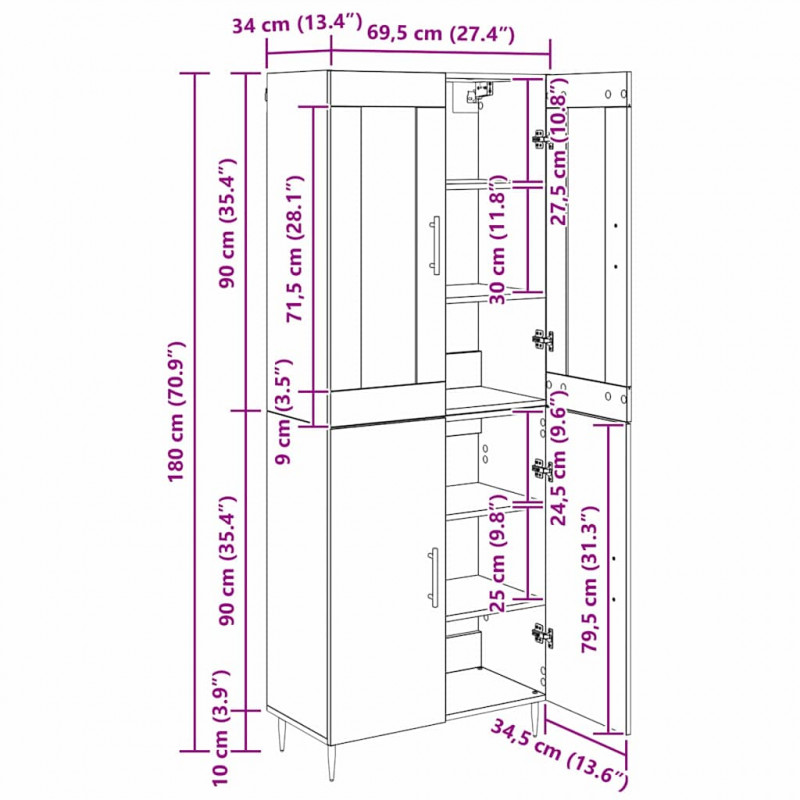 Highboard Dąb rzemieślniczy 69,5 x 34 x 180 cm