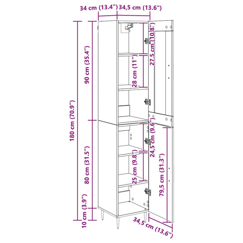 Highboard 2 pcs Dąb rzemieślniczy Materiał drewnopochodny