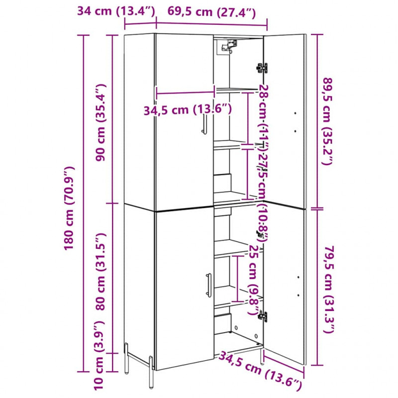 Highboard Dąb rzemieślniczy 69,5 x 34 x 180 cm