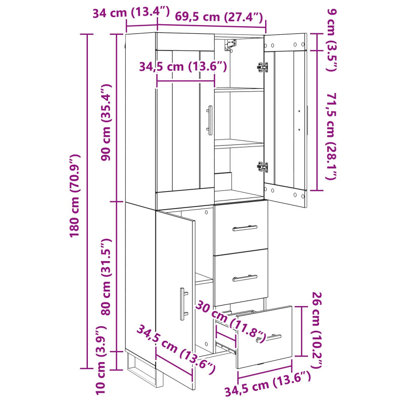 Highboard 2 pcs Dąb rzemieślniczy Materiał drewnopochodny