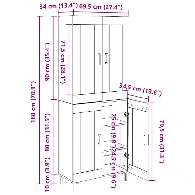 Highboard 2 pcs Dąb rzemieślniczy Materiał drewnopochodny