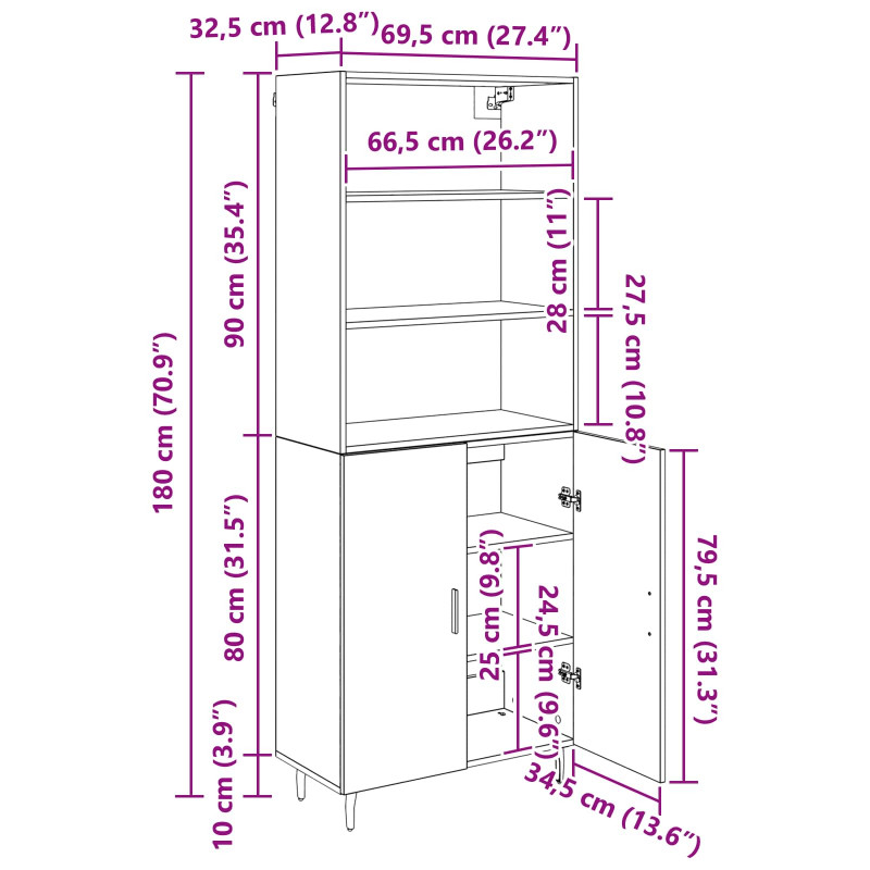 Highboard Dąb rzemieślniczy 69,5 x 34 x 180 cm