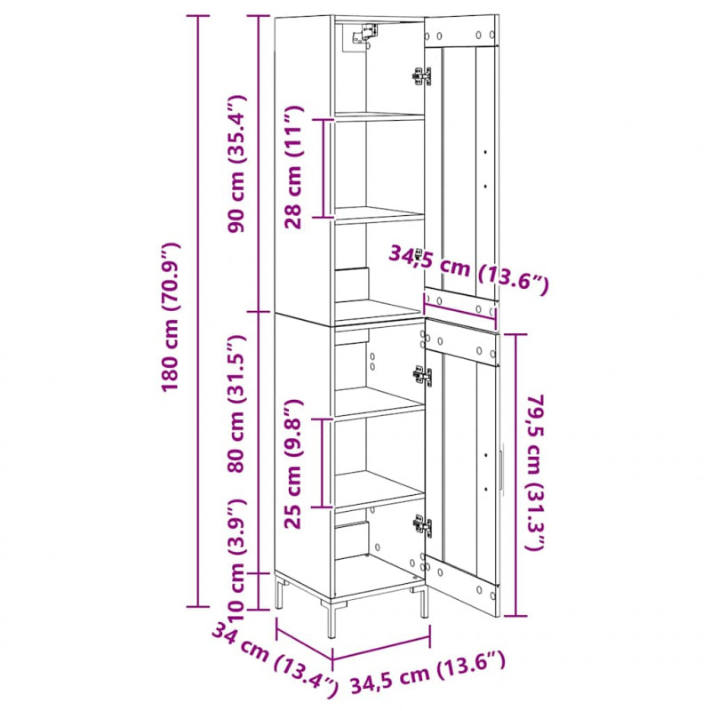 Highboard Dąb rzemieślniczy 34,5 x 34 x 180 cm