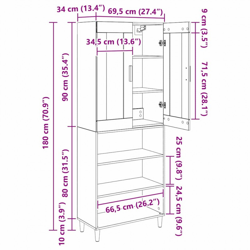 Highboard Dąb rzemieślniczy 69,5 x 34 x 180 cm