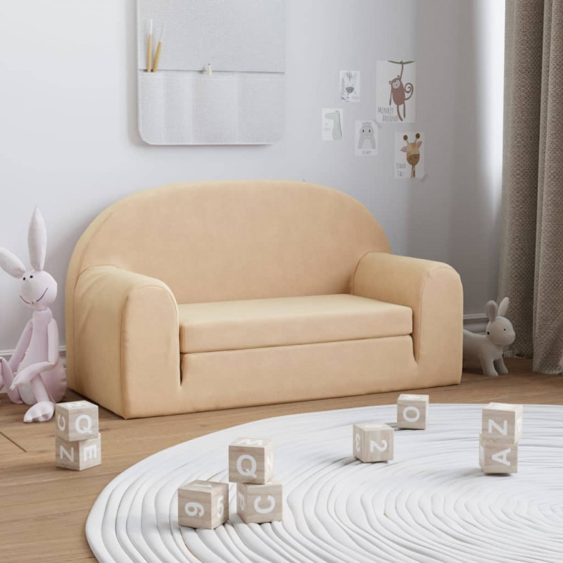 2-os. sofa dla dzieci, rozkładana, kremowa, miękki plusz