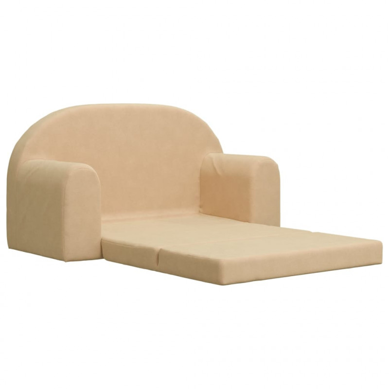 2-os. sofa dla dzieci, rozkładana, kremowa, miękki plusz