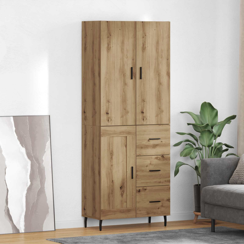 Highboard 2 pcs Dąb rzemieślniczy Drewno inżynieryjne i szkło