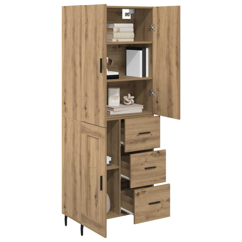 Highboard 2 pcs Dąb rzemieślniczy Drewno inżynieryjne i szkło