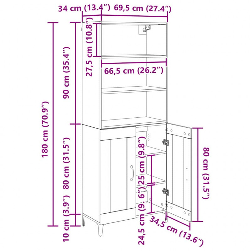 Highboard Dąb rzemieślniczy 69,5 x 34 x 180 cm