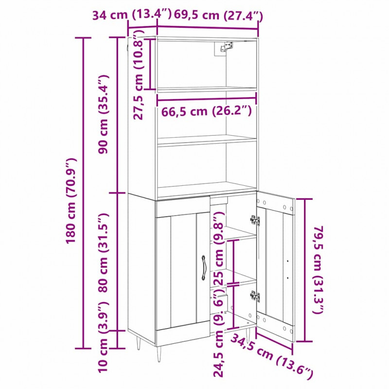 Highboard Dąb rzemieślniczy 69,5 x 34 x 180 cm