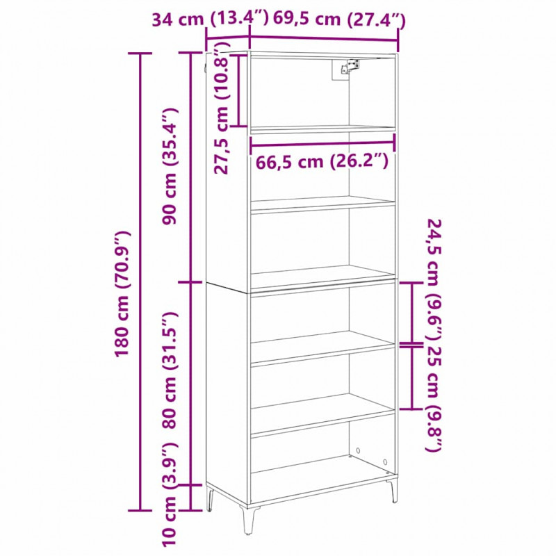 Highboard Dąb rzemieślniczy 69,5 x 34 x 180 cm