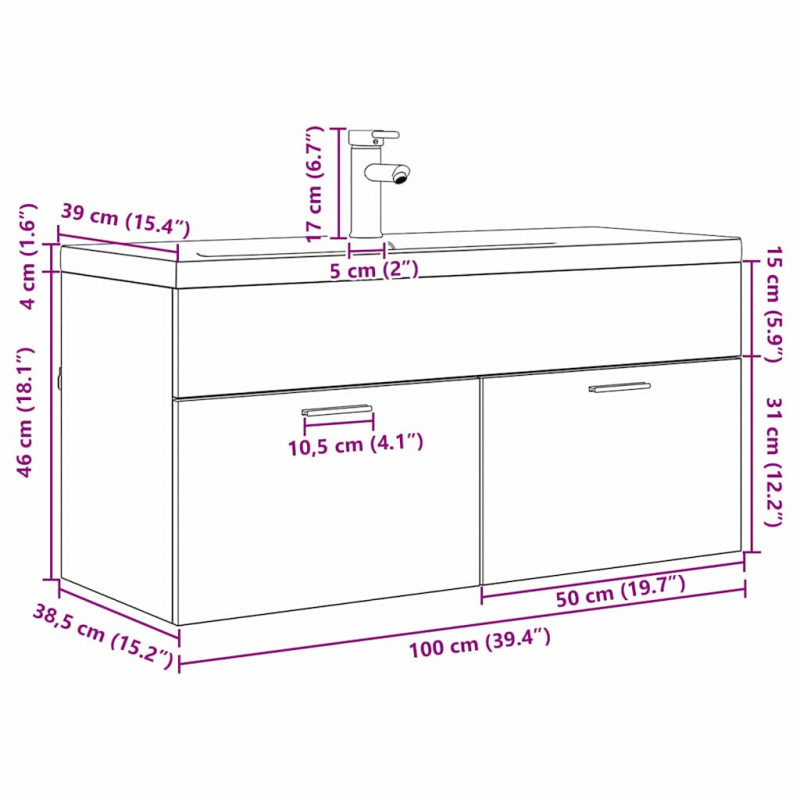 Szafka Łazienkowa Dąb rzemieślniczy 100 x 38,5 x 46 cm