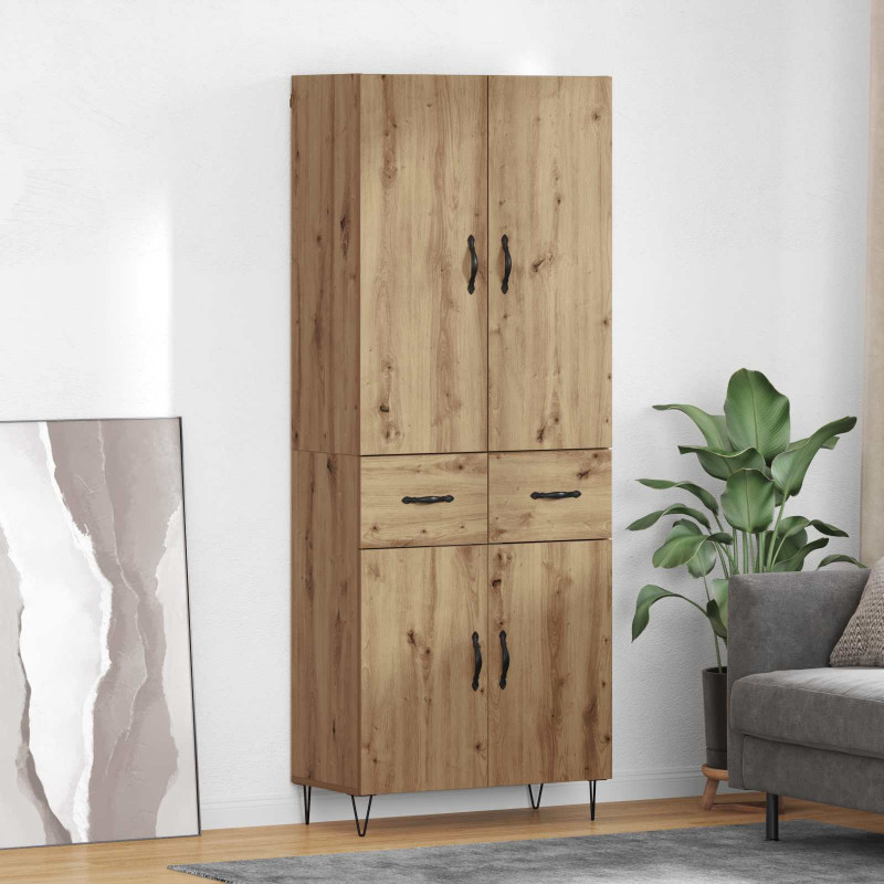 Highboard 2 pcs Dąb rzemieślniczy Drewno inżynieryjne i szkło